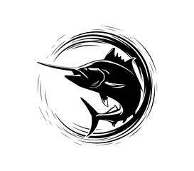 Marlin Fish Jump Hand Drawn Illustration Isolated