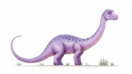 Naklejka premium Purple Long-Necked Dinosaur Illustration on a Minimalist White Background
