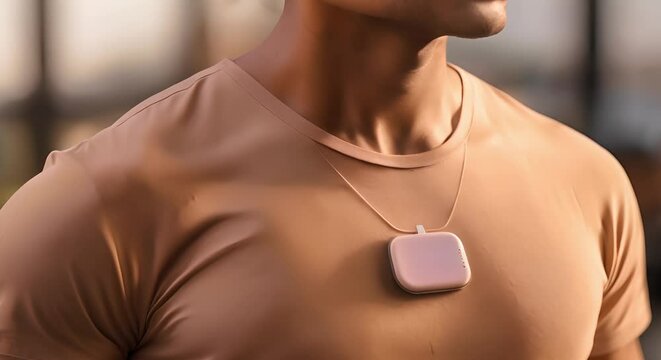 Closeup of wireless patch on patients chest for remote cardiac monitoring. Concept Wireless Patch, Medical Technology, Remote Monitoring, Health Innovation, Cardiac Health