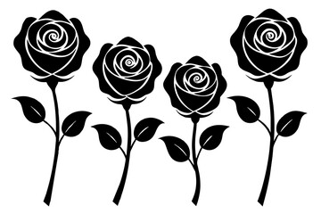 rose flower set silhouette vector illustration