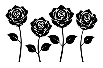 rose flower set silhouette vector illustration