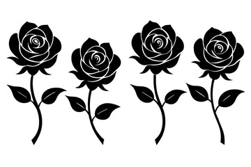 rose flower set silhouette vector illustration