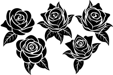 rose flower set silhouette vector illustration