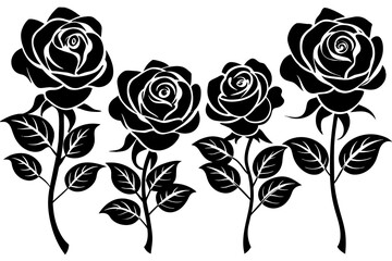 rose flower set silhouette vector illustration