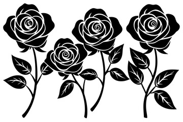 rose flower set silhouette vector illustration