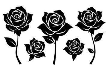 rose flower set silhouette vector illustration