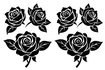 rose flower set silhouette vector illustration