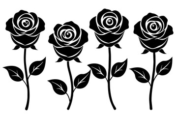 rose flower set silhouette vector illustration