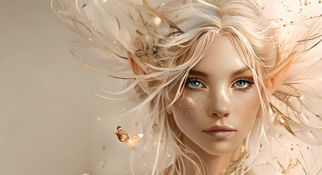 Digital art illustration of a fantasy elf queen with butterfly wings. Concept Fantasy Art, Digital Illustration, Elf Queen, Butterfly Wings, Magical Creatures