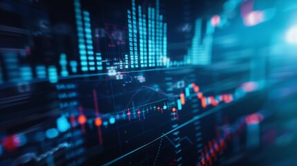 Obraz premium An abstract depiction of a city with towering buildings and glowing lights creating a vibrant urban landscape.