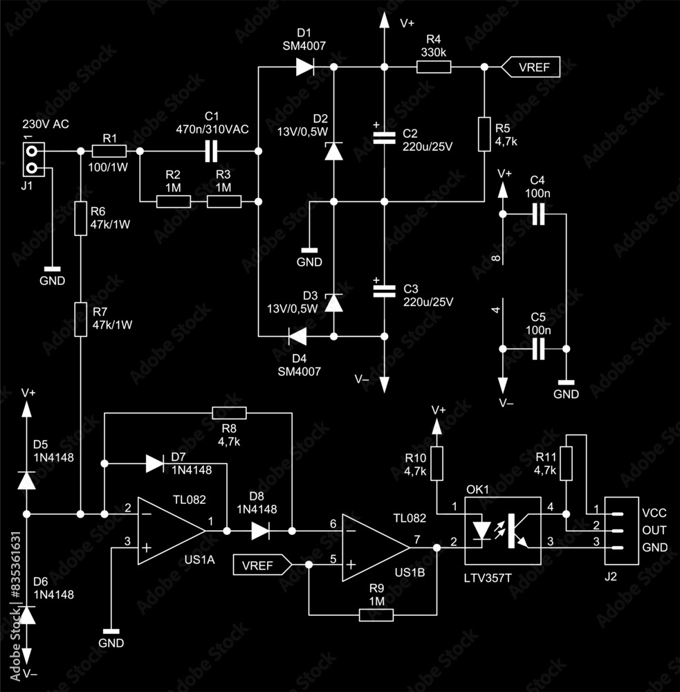 Poster schematic diagram of electronic device. vector technical drawing electrical circuit with operational