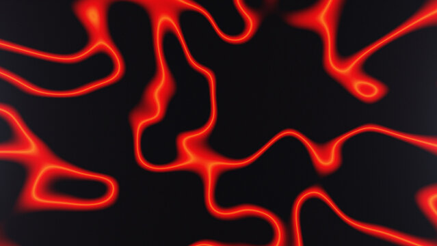 Abstract fiery red liquid lines. Modern background of lava lines. Red energy fluid lines on a black background. Fluid and liquid surface.
