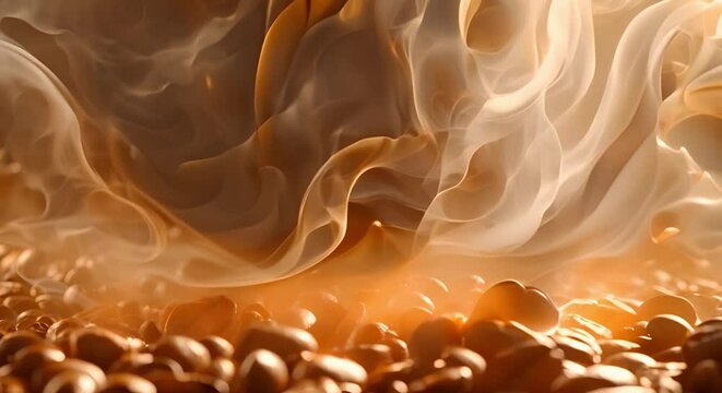 Roasting Coffee Beans: Aromatic Smoke in a Cheerful Cafe. Concept Coffee Roasting, Aromatic Smoke, Cheerful Cafe, Bean Roasting Process, Aroma Delight