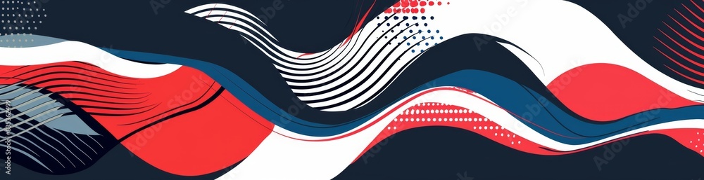 Poster abstract red, white and blue vector background with flowing lines generative ai
