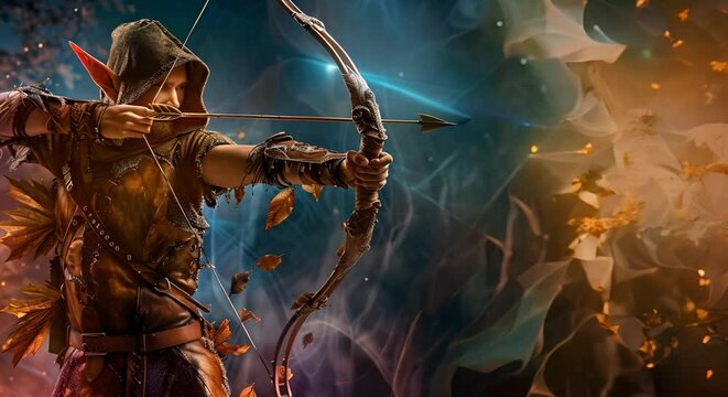 Fullbody photo of an elven archer in leaf and animal hide clothing. Concept Elven Archer, Fullbody Photo, Leaf Clothing, Animal Hide, Fantasy Character