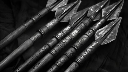 Metal Blade Arrows of Viking Longbows and Nydam Bows in Black and White