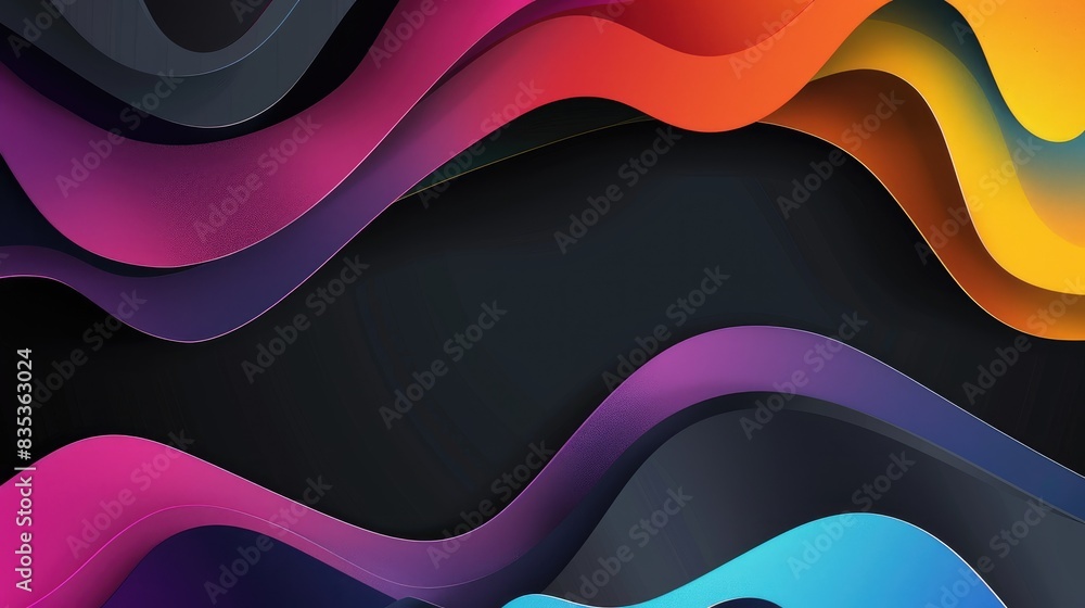 Poster abstract design with dark gradient wave background and colorful banner poster with black space for c