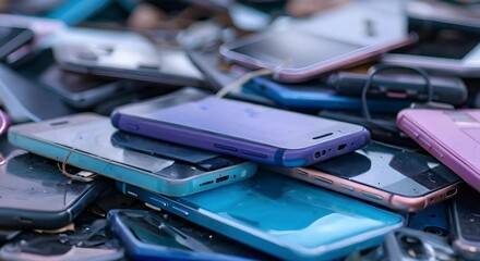 Collection of Abandoned Smartphones. Concept Abandoned Smartphones, Electronic Waste, Technology, Gadgets