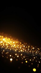golden sparkling glitter against dark background, bokeh effect, vertical banner. concepts: festive occasions, Christmas, New Year's Eve, event invitations, technology or luxury branding, advertisement