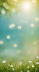 spring background with grass and flowers