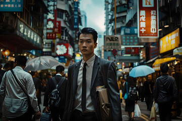 in the bustling city center, a visionary leads a diverse team towards success, embodying determination and unity in action. generative ai