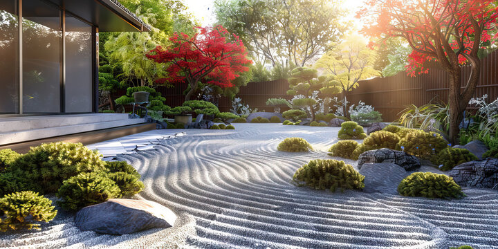 Contemporary Zen Garden: A Zen garden with traditional Japanese design elements but with modern features like automated maintenance and interactive meditation apps