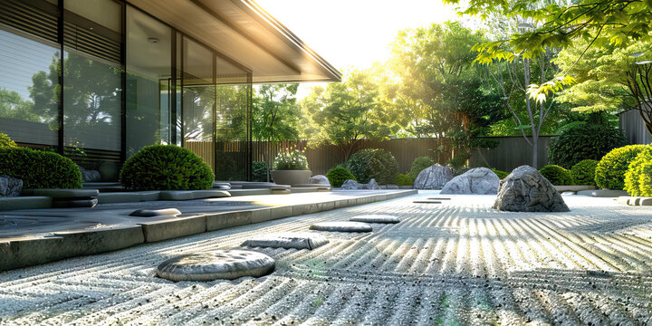 Contemporary Zen Garden: A Zen garden with traditional Japanese design elements but with modern features like automated maintenance and interactive meditation apps