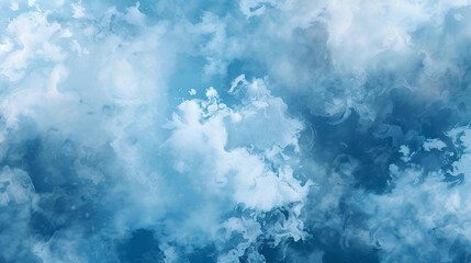 Fototapeta premium Abstract blue sky with clouds background. In the style of watercolor. Wide banner, background for design, photo on canvas.