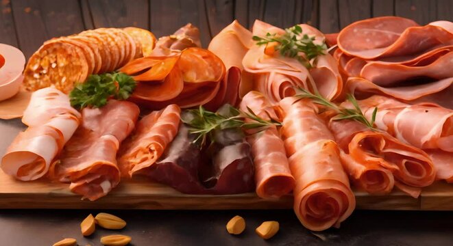 Italian deli meats like prosciutto and capicola on a charcuterie board. Concept Italian Cuisine, Charcuterie Boards, Deli Meats, Prosciutto, Capicola