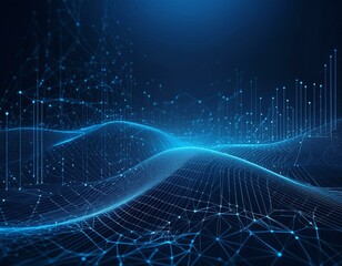 Abstract dark blue technical background. Technology background with line and dot particles surface. Futuristic digital innovation background