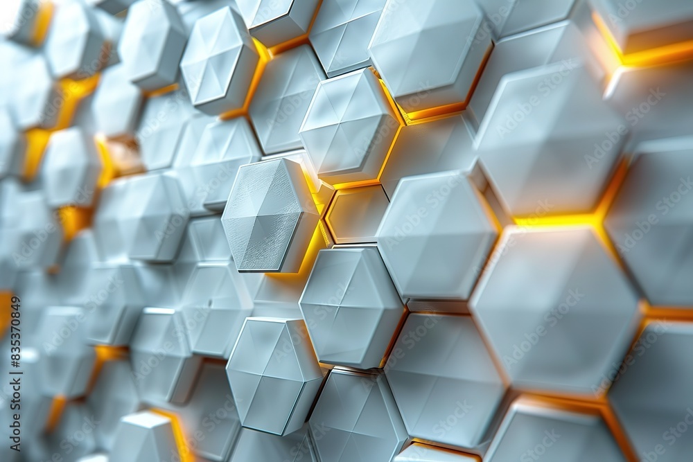 Poster abstract white background with hexagon patterns, futuristic technology concept, simple and minimalis