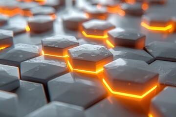 Obraz premium Abstract white background with hexagon patterns, futuristic technology concept