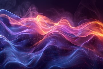Black background, colorful glowing lines in the air forming wave shapes, with purple and blue tones.