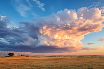 Fototapeta premium Dusk Over the Prairie Storm Clouds and Tundra Hues.