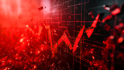 Red chart shattered and broken, stock market crash wallpaper. 