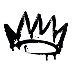 Graffiti grunge paint crown icon isolated on white background. Black graffiti crown drip sign