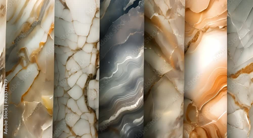 Poster creating a harmonious blend of marble textures combining smooth lines and natural stone. concept mar