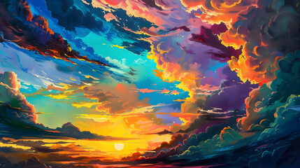 vibrant hues paint a dramatic masterpiece in the sky. generative ai