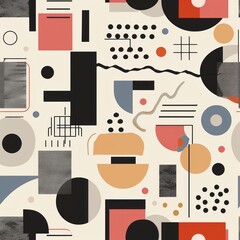 abstract seamless pattern, retro design style, simple shapes and lines, muted colors, geometric blocks, 2D flat vector illustration, seamless repeating patterns in the style of various artists
