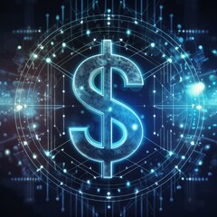 Dollar Sign represented in Blue Neon Light - Digital Dollar Wallpaper or Background - Dollar as Global Currency - Monetary System
