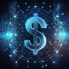 Dollar Sign represented in Blue Neon Light - Digital Dollar Wallpaper or Background - Dollar as Global Currency - Monetary System
