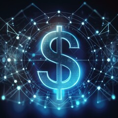 Dollar Sign represented in Blue Neon Light - Digital Dollar Wallpaper or Background - Dollar as Global Currency - Monetary System