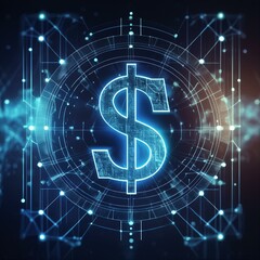 Dollar Sign represented in Blue Neon Light - Digital Dollar Wallpaper or Background - Dollar as Global Currency - Monetary System