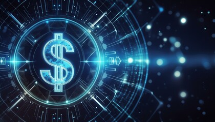 Dollar Sign represented in Blue Neon Light - Digital Dollar Wallpaper or Background - Dollar as Global Currency - Monetary System
