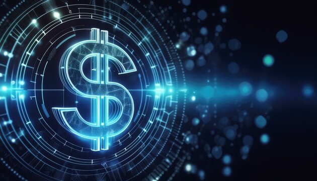 Dollar Sign represented in Blue Neon Light - Digital Dollar Wallpaper or Background - Dollar as Global Currency - Monetary System - Powered by Adobe