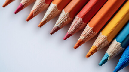 Fototapeta premium Close-Up of Colored Pencils Arranged in a Row on White Background