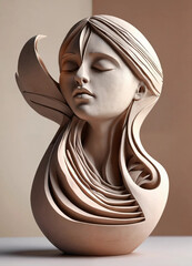 A sculpture of a woman with the head of a woman, Wooden sculpture of a woman with a hat on Generative AI, Candlelight Delights A Fusion of Flames Sculptures and Vases


