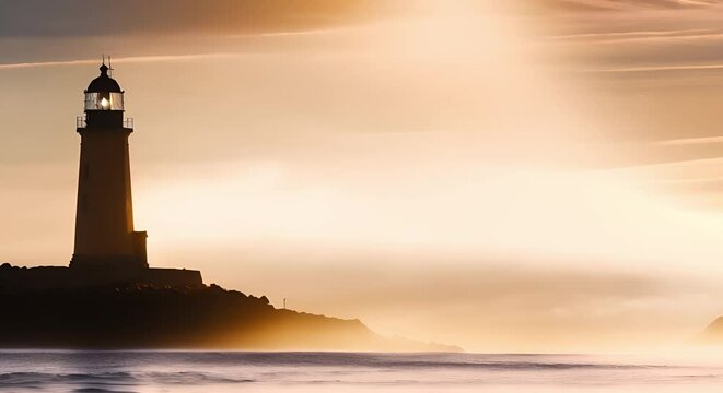 A lone lighthouse stands amidst a vast expanse of sea and sky. Concept Lonely Lighthouse, Ocean Views, Remote Location, Coastal Landscapes