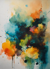 Abstract painting with the style of Mikael Brandrup water colours cinematic modern art, A painting of a blue, green, and orange painting with a purple background, A watercolor painting of a colorful

