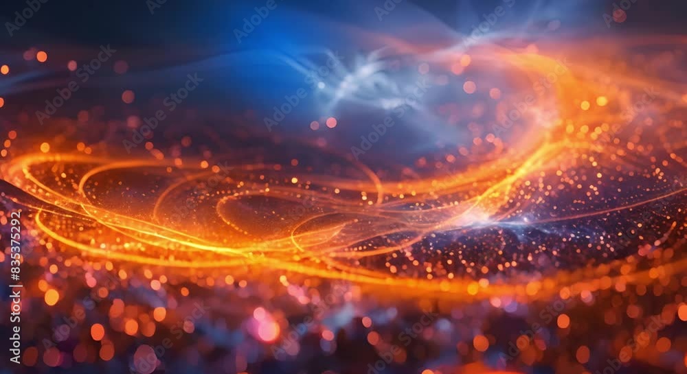 Poster golden cosmic particles swirling in abstract space background: a visual representation of astronomy 